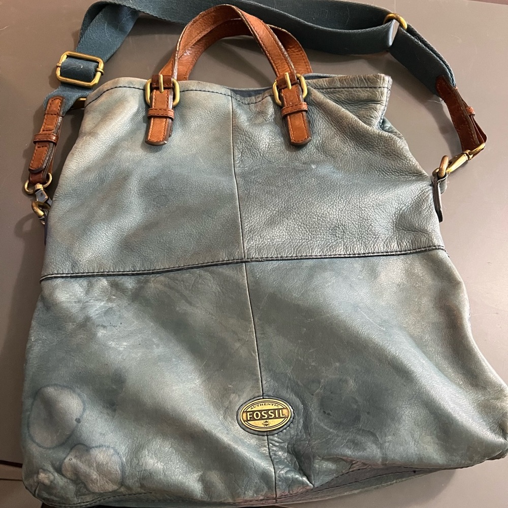 Fossil crossbody leather teal purse